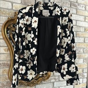 LOFT Black and White Floral Open Front Blazer Women's Size M Medium
